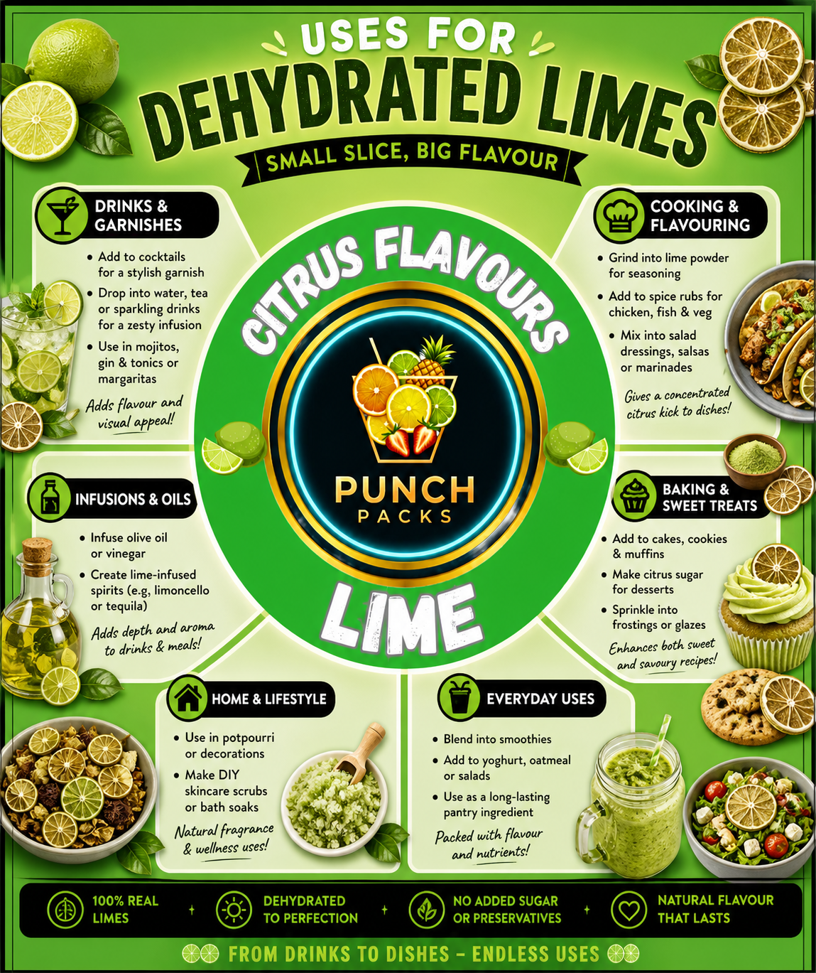 Dehydrated Lime Wheels | Ideal for Cocktails, Drink garnishes, or Adding a Punch of flavour! | Packs 35+ / 65+ Servings!