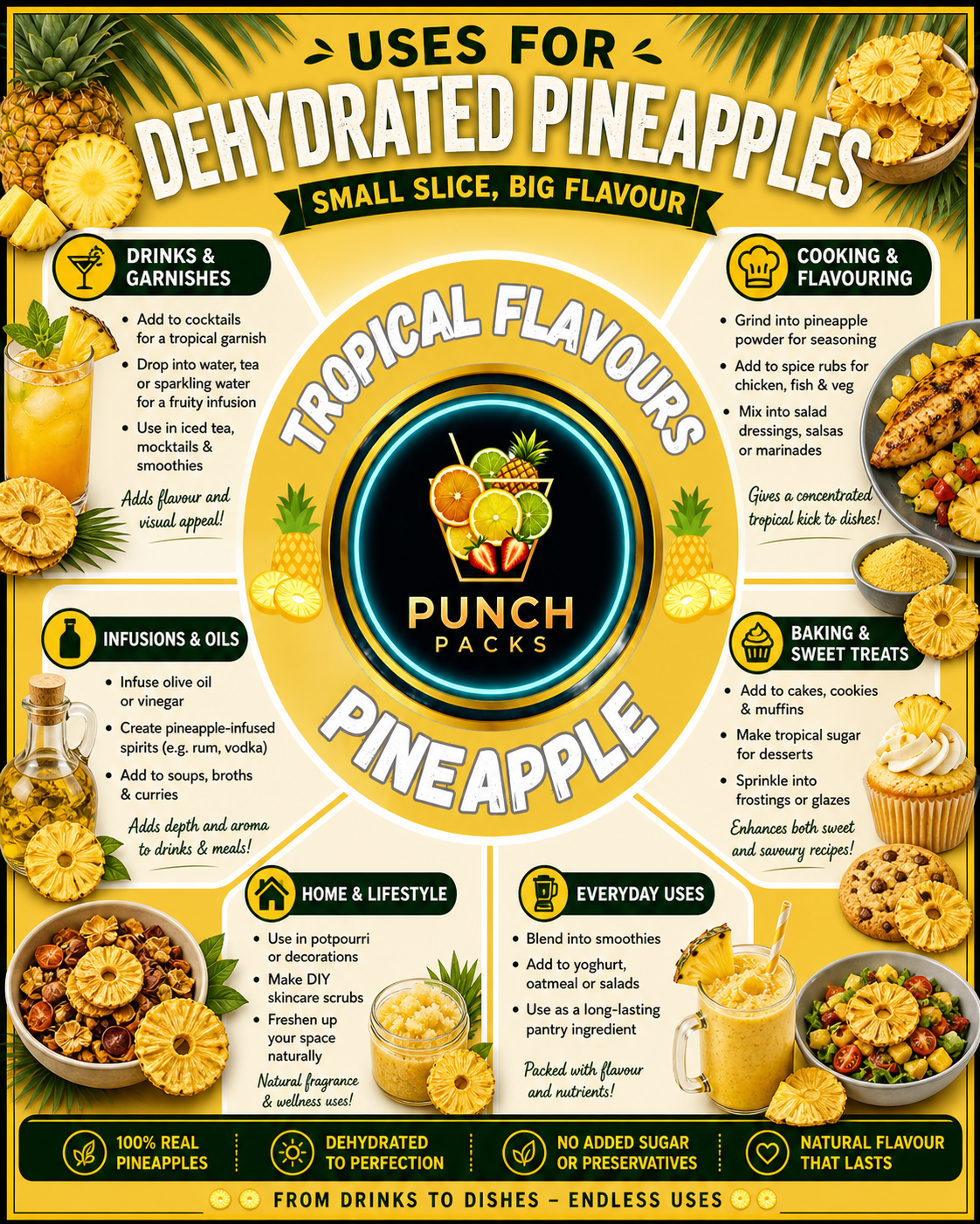 Dehydrated Pineapple Slices | Perfect with a Pina Colada, Drink garnishes, or Adding a Punch of Flavour! | Packs 10 / 20 Servings!