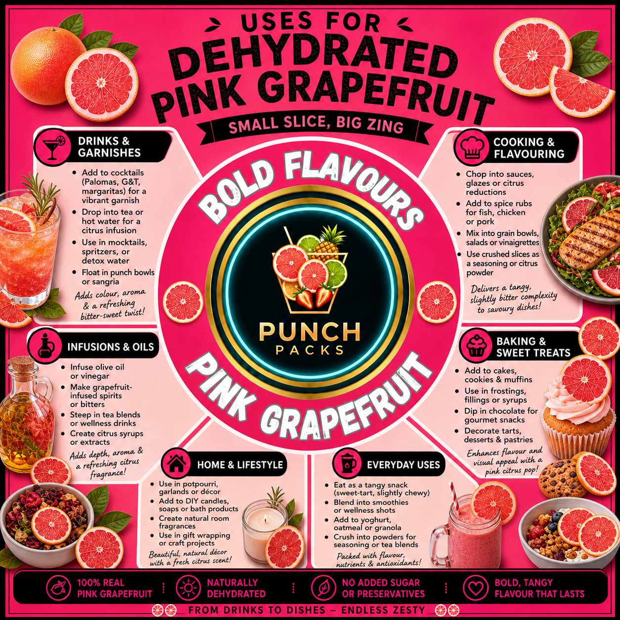 Dehydrated Pink Grapefruit Wheels | Elevate your Cocktails and Soft Drinks | Packs of 15 Servings!