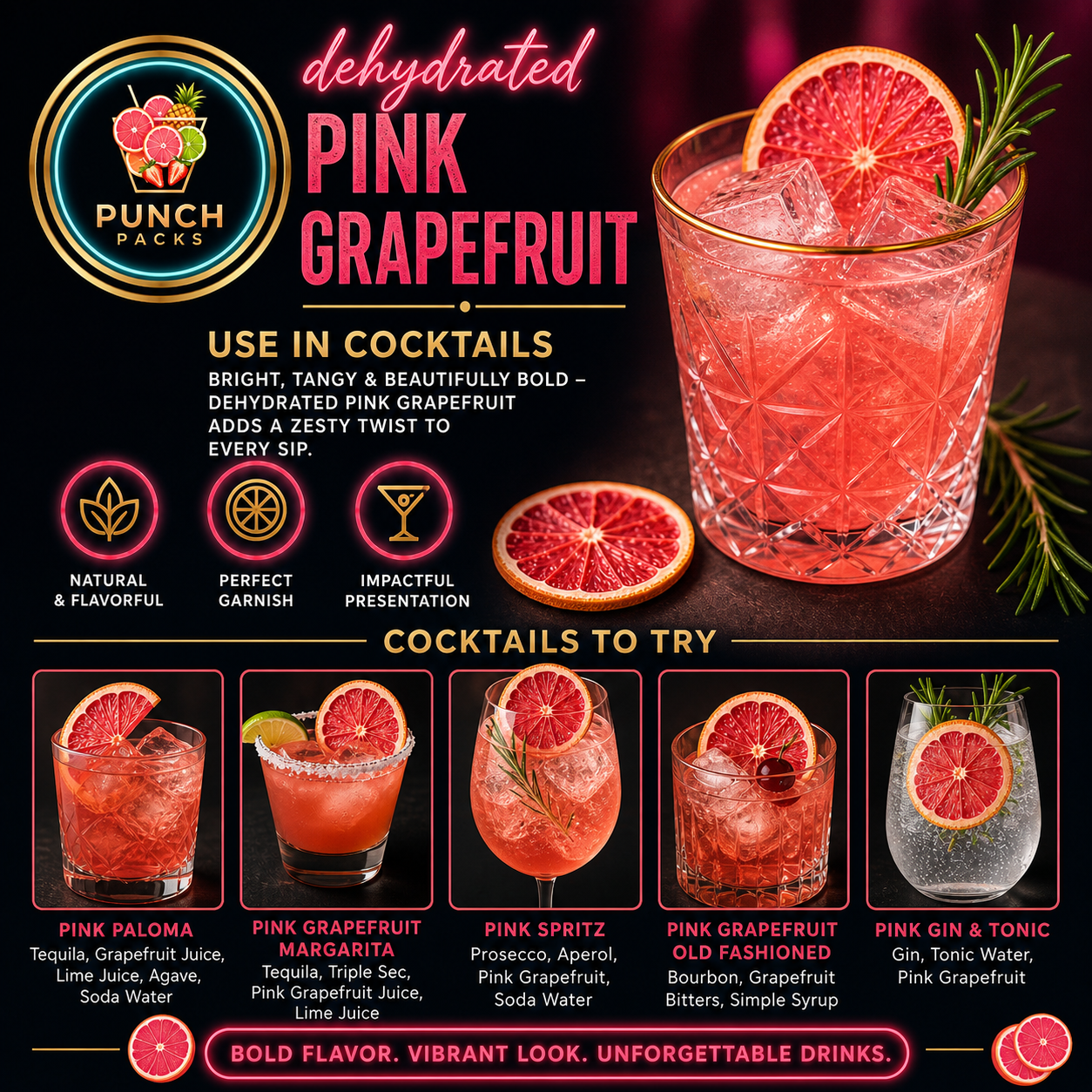 Dehydrated Pink Grapefruit Wheels | Elevate your Cocktails and Soft Drinks | Packs of 15 Servings!