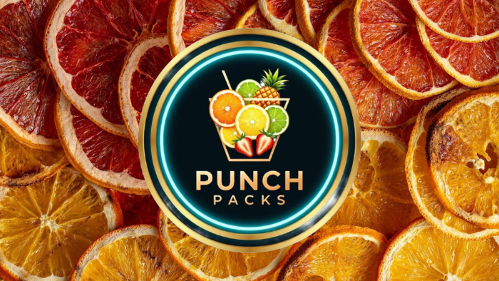 Punch Packs logo surrounded by sliced oranges and blood oranges.