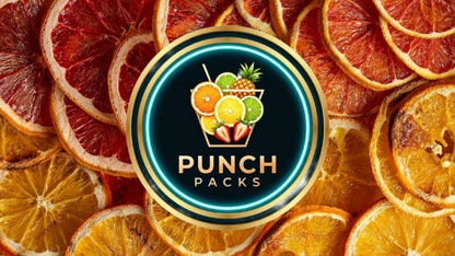 Punch Packs logo surrounded by sliced oranges and blood oranges.